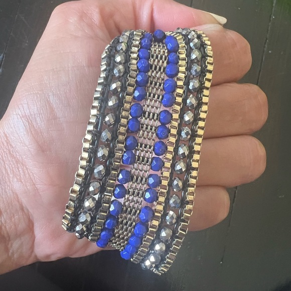 Armani Exchange Gold and Blue Beaded Cuff Bracelet - Picture 6 of 6